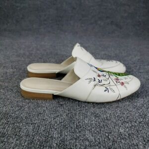 Alepel Hand Painted Mule Womens Size 7 White Slip On Peacock Floral Loafer Shoes